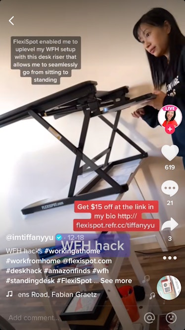 @iamtiffanyyu uses the Flexispot desk riser to get the perfect angle for her zoom meetings.