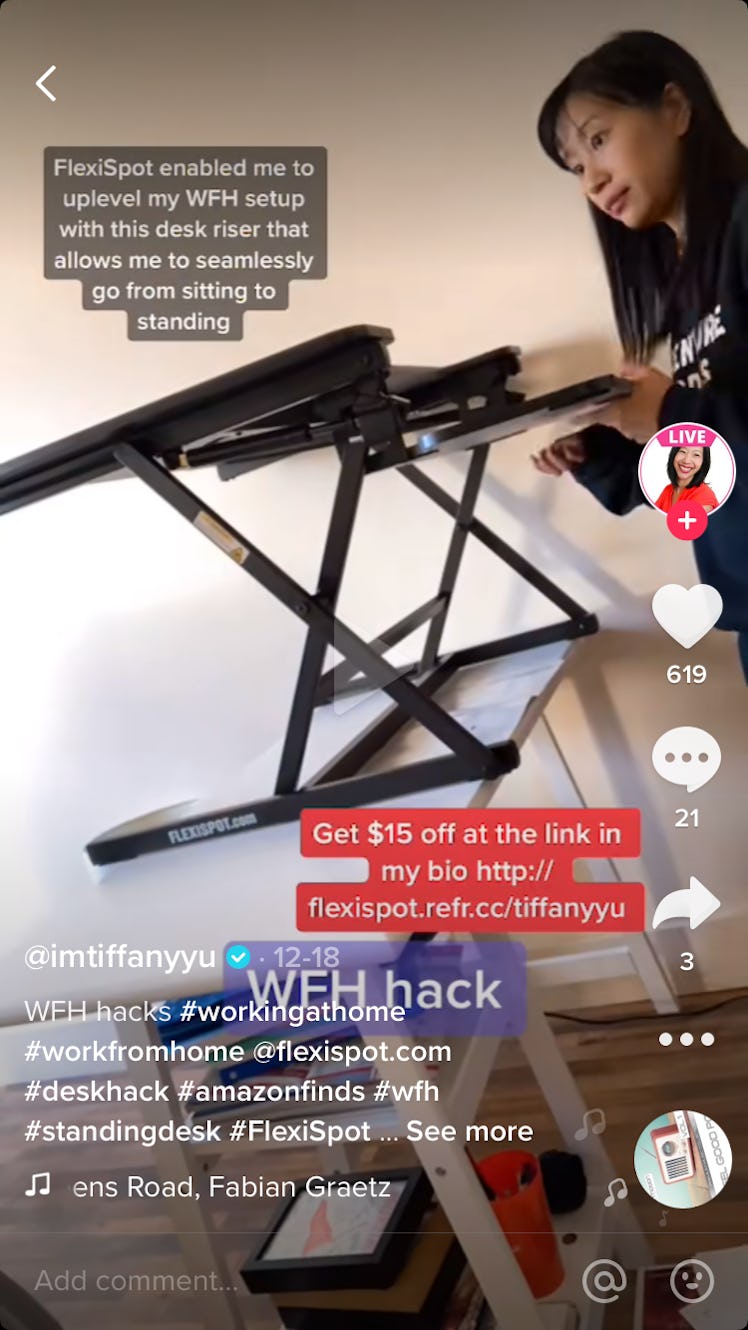 @iamtiffanyyu uses the Flexispot desk riser to get the perfect angle for her zoom meetings.