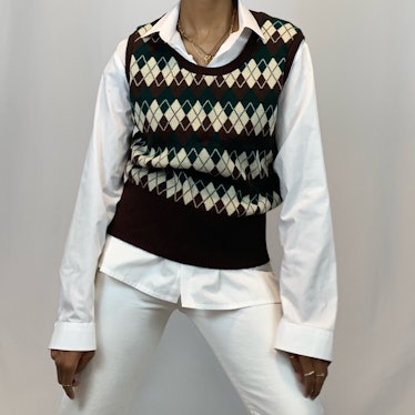 AutumnCTR Vintage Brown, Green, & Beige Knit Sweater Vest