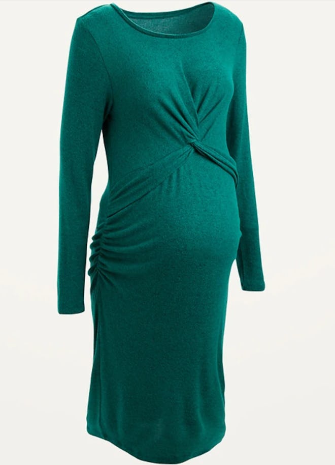 Maternity Cozy Plush-Knit Twist-Front Bodycon Dress