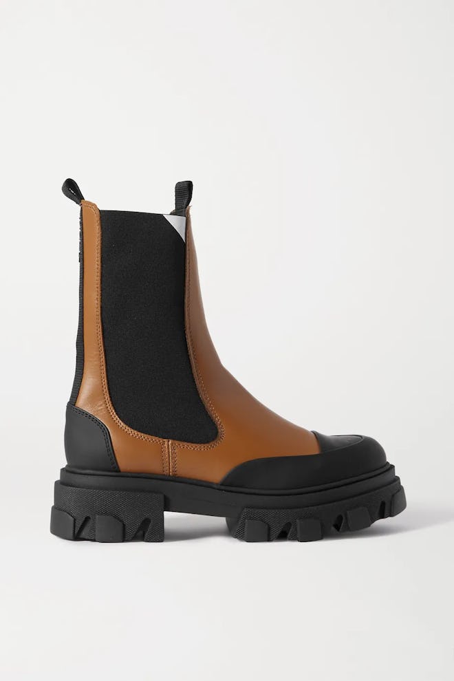Rubber-Trimmed Leather Chelsea Boots 
