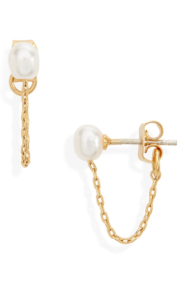 Madewell Freshwater Pearl Chain Stud Earrings