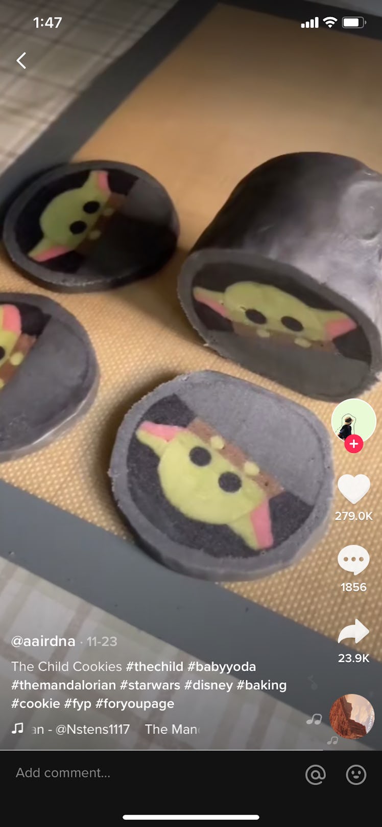 A TIkTok user forms colorful dough into an image of Baby Yoda riding in his shell.