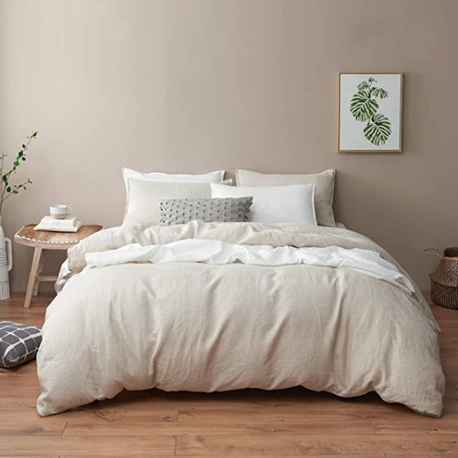 DAPU Stone Washed Linen Duvet Cover, 3 Pieces (Full/Queen)
