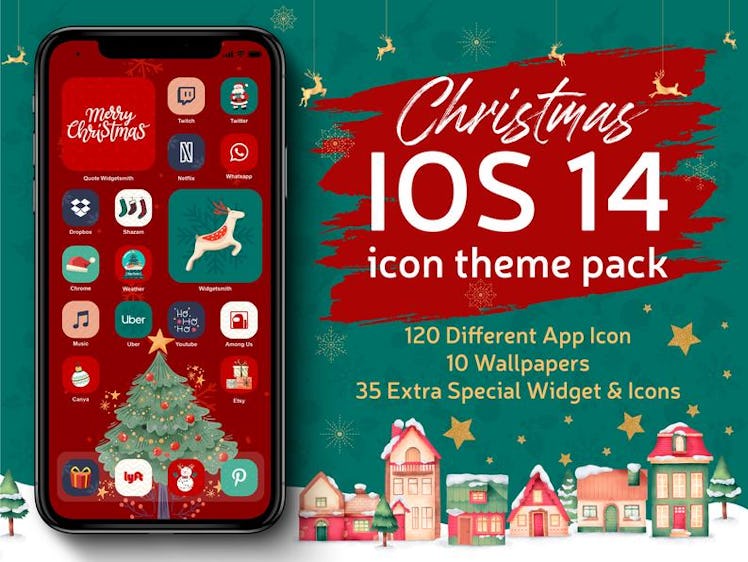Illustrated Red & Green Xmas iOS 14 Home Screen Design Pack