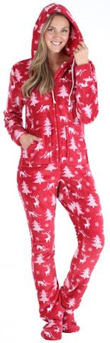 SleepytimePjs Family Matching Fleece Cranberry Deer Onesie Hooded Footed Pajama