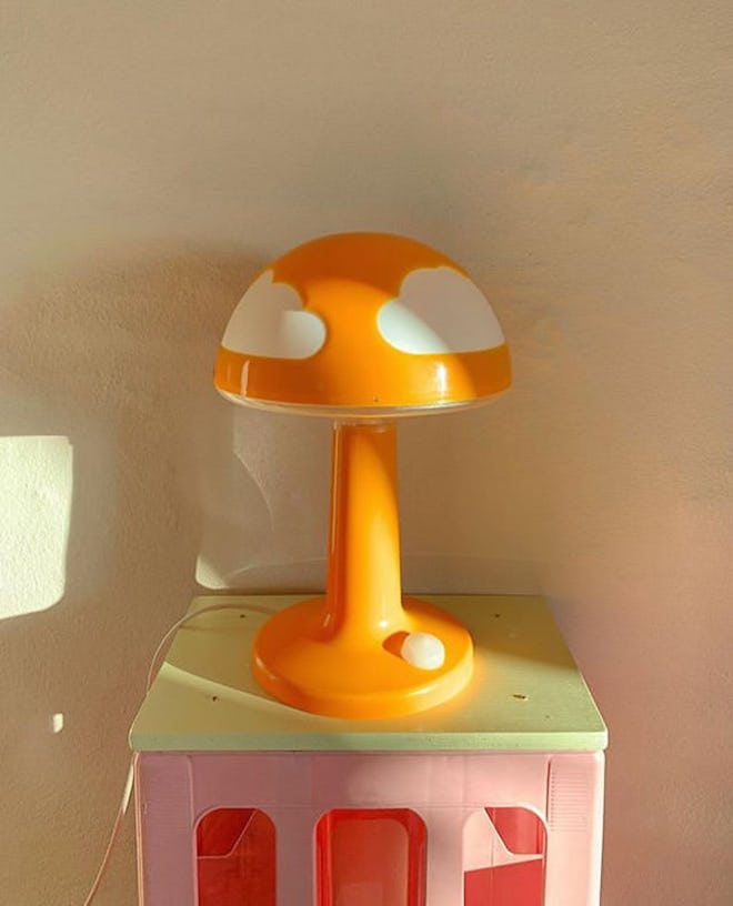 Vintage Mushroom Lamp Blue Orange Clouds