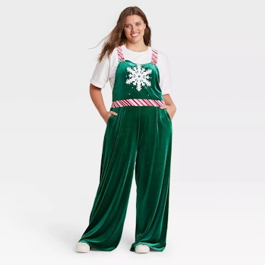 Born Famous Ugly Holiday Snowflake Velour Sleeveless Graphic Jumpsuit