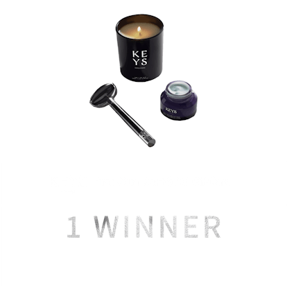 A three-part Keys Soulcare  First ritual set, including a face roller, a candle, and a cream