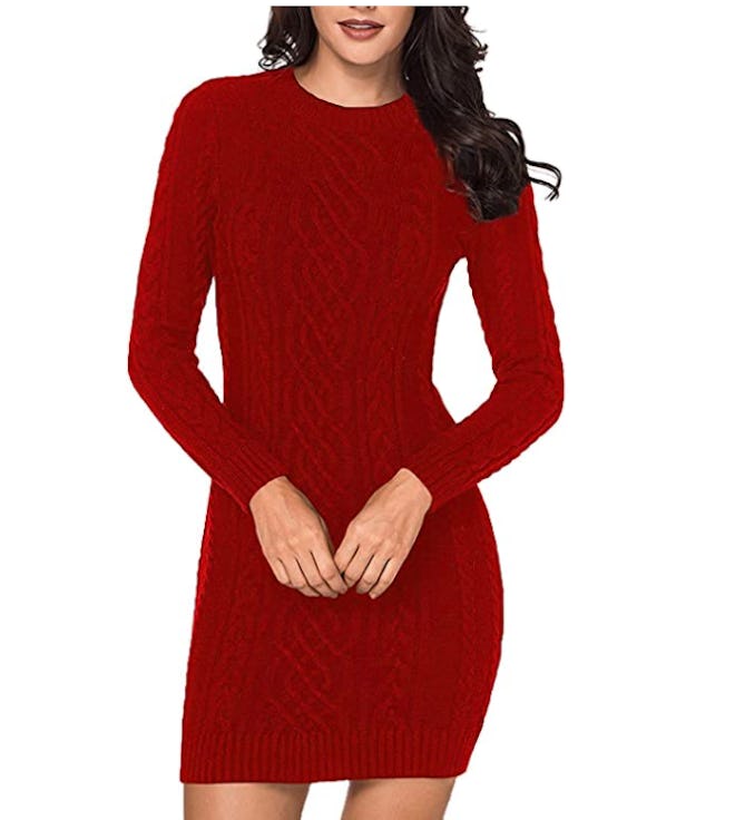 LaSuiveur Cable Knit Long Sleeve Sweater Dress