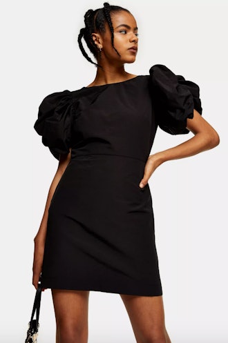 Black Stretch Puff Sleeve Mini Dress