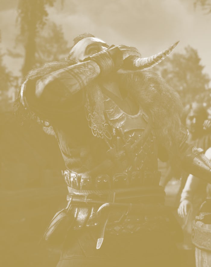 an image from Assassin's Creed: Valhalla that shows a character drinking