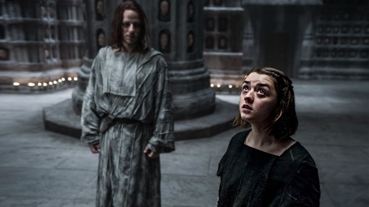 An insert with Jaqen H'ghar and Arya Stark from the 'Game of Thrones.'