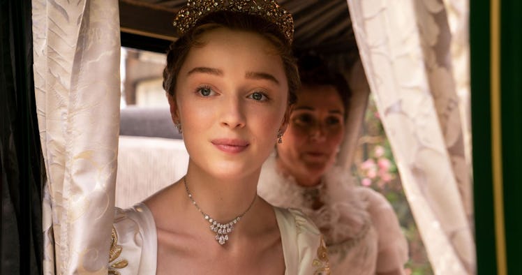 Daphne Bridgerton looks out her carriage in 'Bridgerton' on Netflix. 