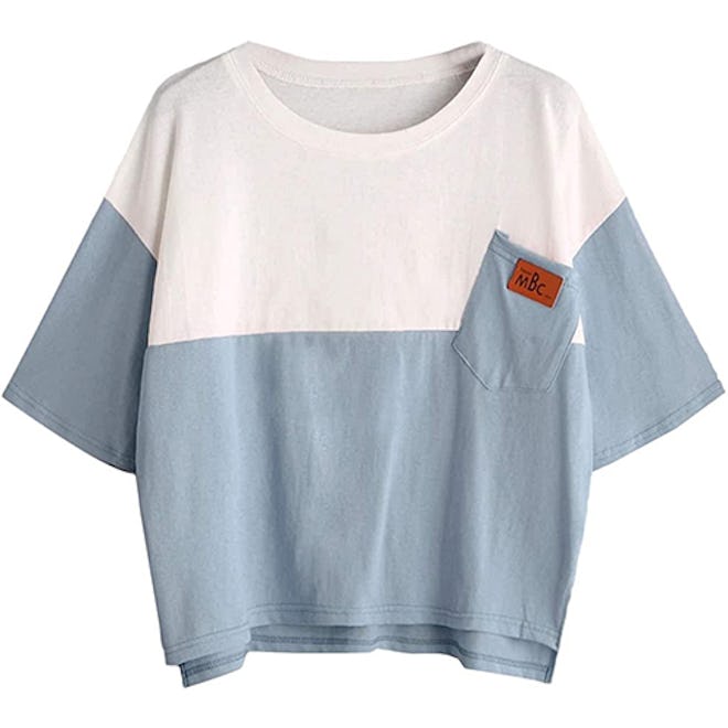 SweatyRocks Color Block Half Sleeve Loose T-Shirt