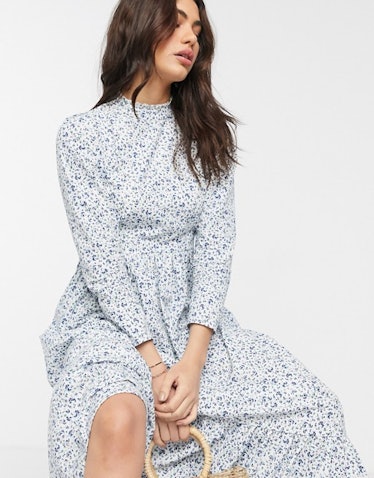 ASOS Design Cotton Poplin Tiered Maxi Dress in Ditsy Floral Print