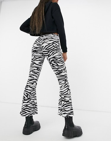 Another Reason High Waisted Flare Pants in Monogram Zebra
