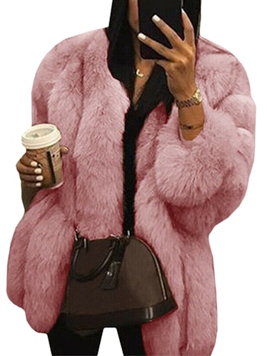 Wodstyle Women's Faux Fur Jacket Coat Winter Warm Thick Party Fluffy Tops Plus Size
