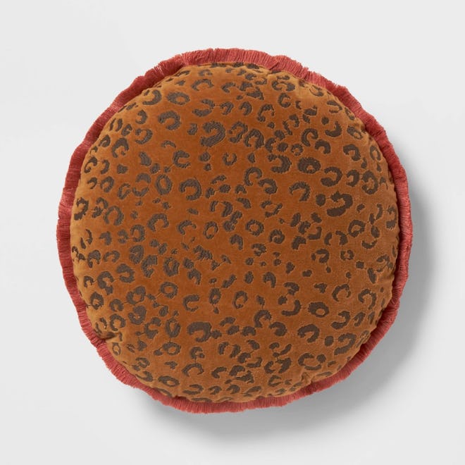 Round Leopard Embroidered Velvet Throw Pillow