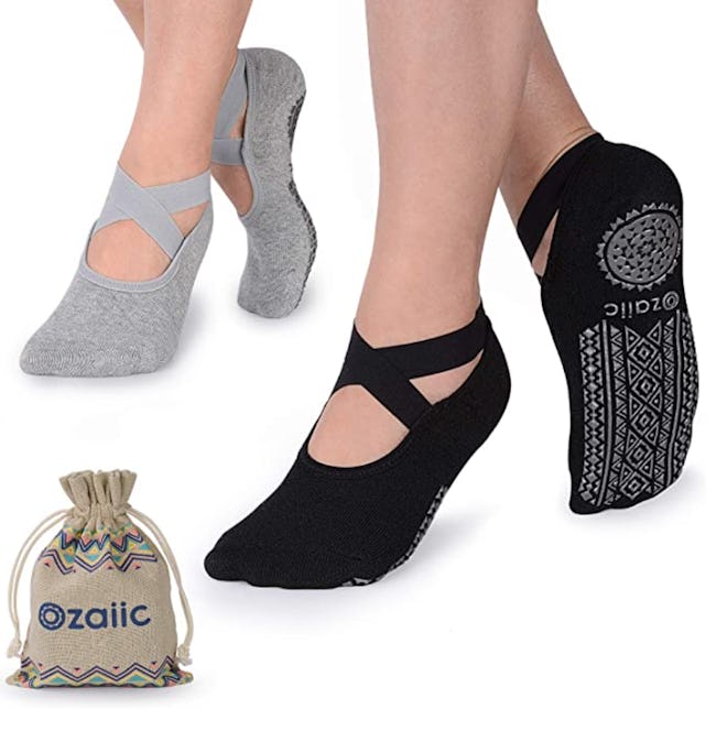 Yoga Socks for Women Non-Slip Grips & Straps (2-Pack)