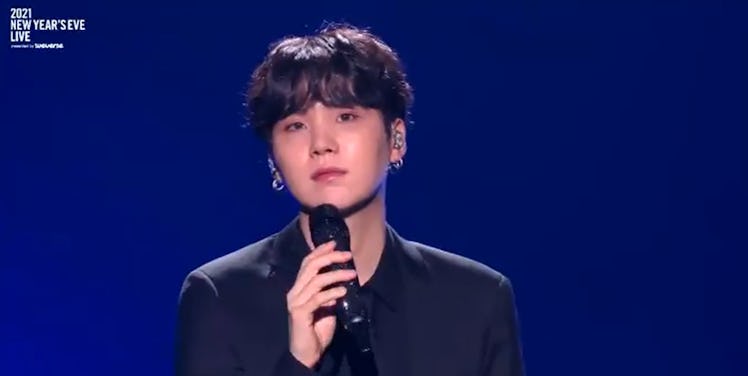 A screenshot of Suga in BTS' New Year's Eve Live Concert