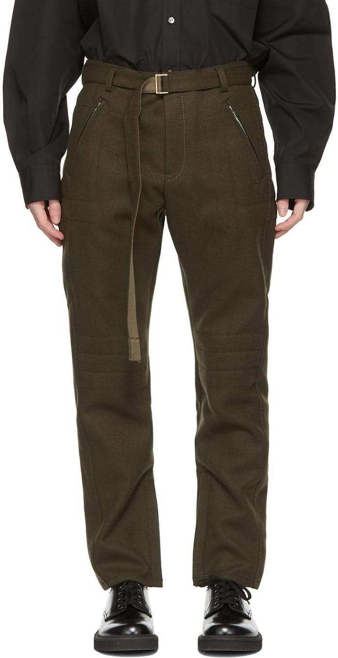 Sacai Khaki Wool Belted Trousers