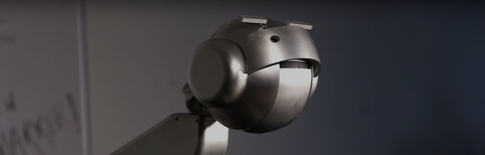 Shimon the robot, developed by Gil Weinberg, is seen mid-singing.