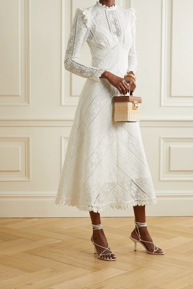 Brighton paneled cotton-blend lace midi dress