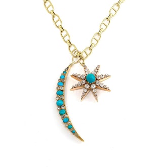 Victorian Turquoise & Diamond Crescent Moon