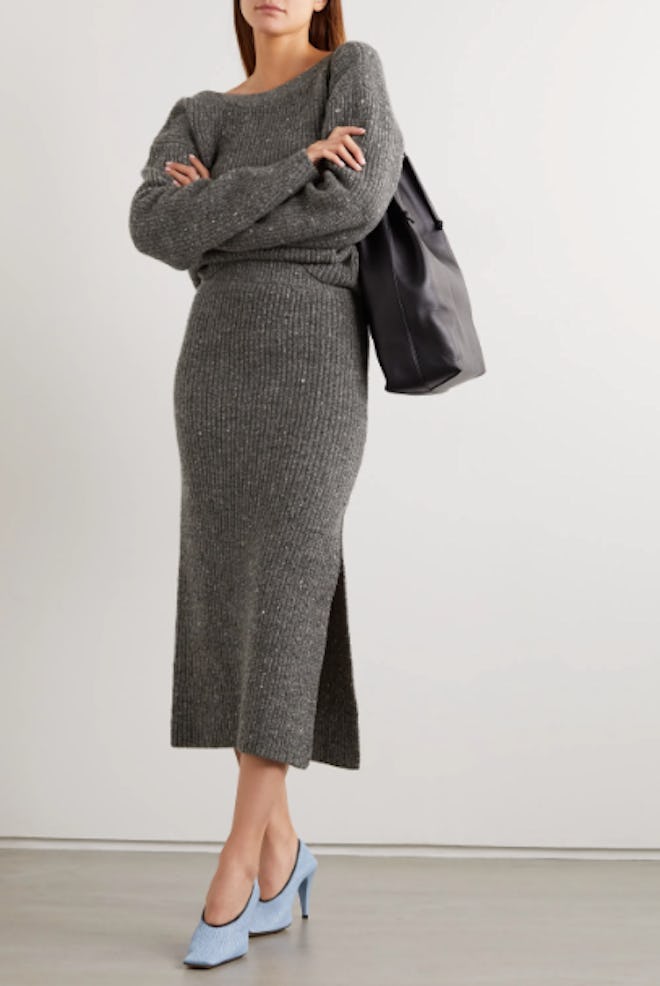 Tony ribbed wool and cashmere-blend midi skirt