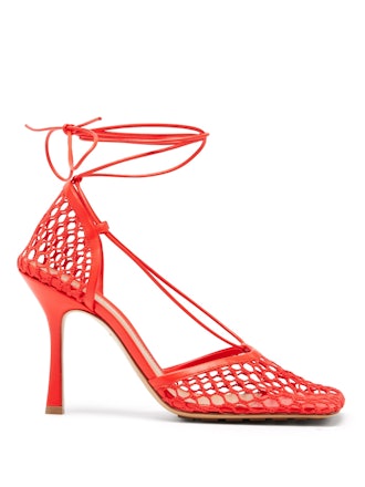 Stretch Wraparound Leather And Mesh Pumps