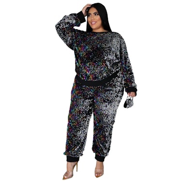 Curvelover Sequin Jogger Two Piece Set