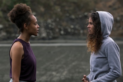 Reign Edwards as Rachel and Helena Howard as Nora in 'The Wilds' Season 1