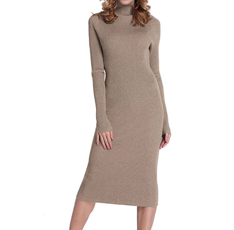 Rocorose Turtleneck Ribbed Sweater Dress