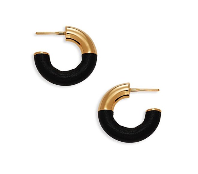 Goldtone & Leather-Wrapped Hoop Earrings