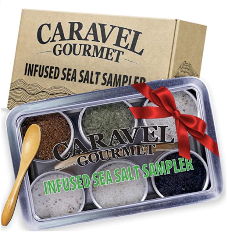 The Infused Sea Salt Sampler - 6 Reusable Tins with Bamboo Spoon - - Hawaiian Bamboo Jade, 5 Pepper,...