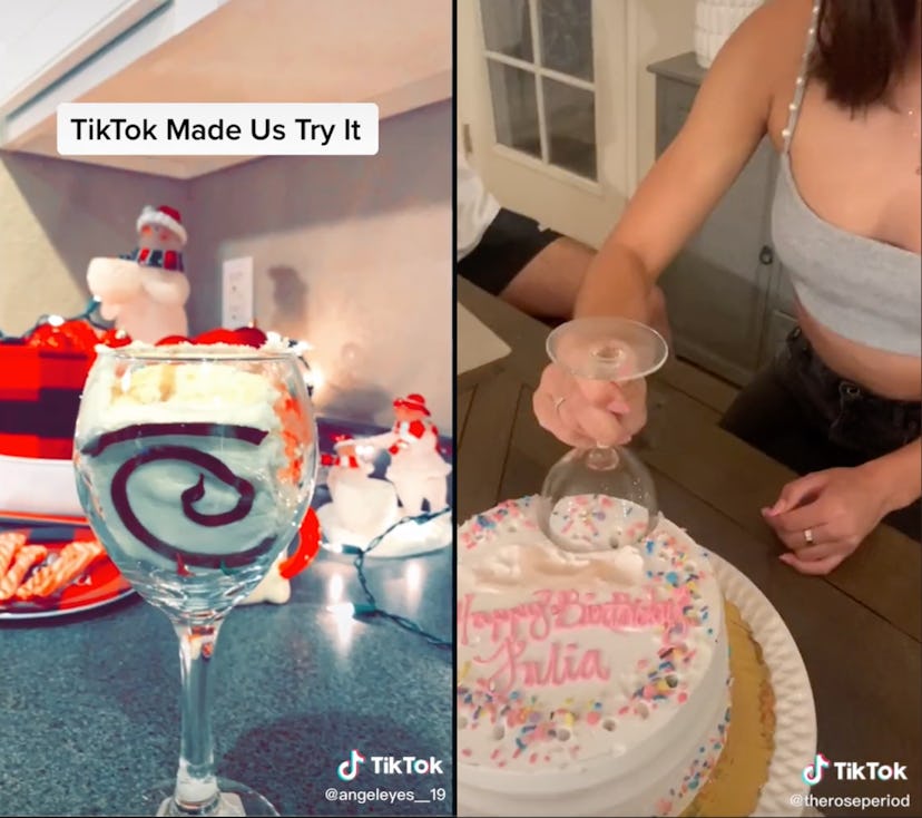 Wine glass cake cutting trend on TikTok.