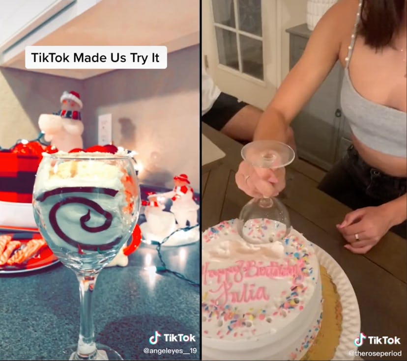 Wine glass cake cutting trend on TikTok.