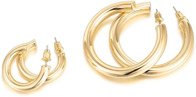 PAVOI 14K Gold Colored Lightweight Chunky Open Hoops