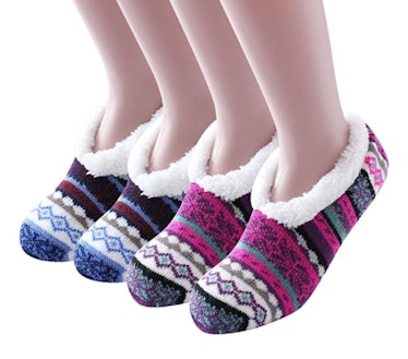 Ninecoo Fleece-Lined Ankle Slipper Socks Ankle (2-Pack)