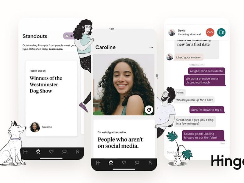 Demo of Hinge's new features: Standouts and Roses on triad of phones
