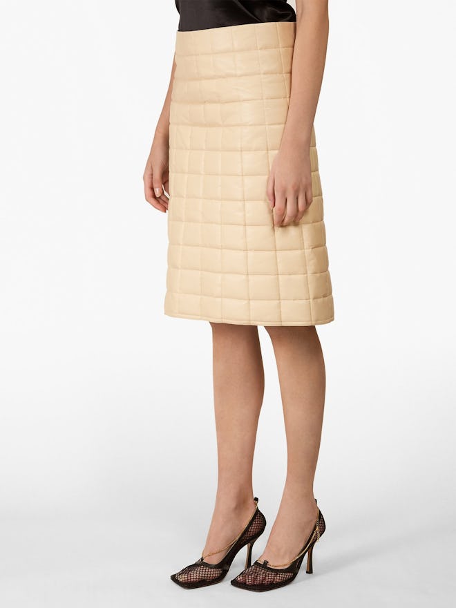 High-Rise Quilted Leather Skirt