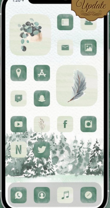 Watercolor Greenery Winter iOS 14 Home Screen Idea