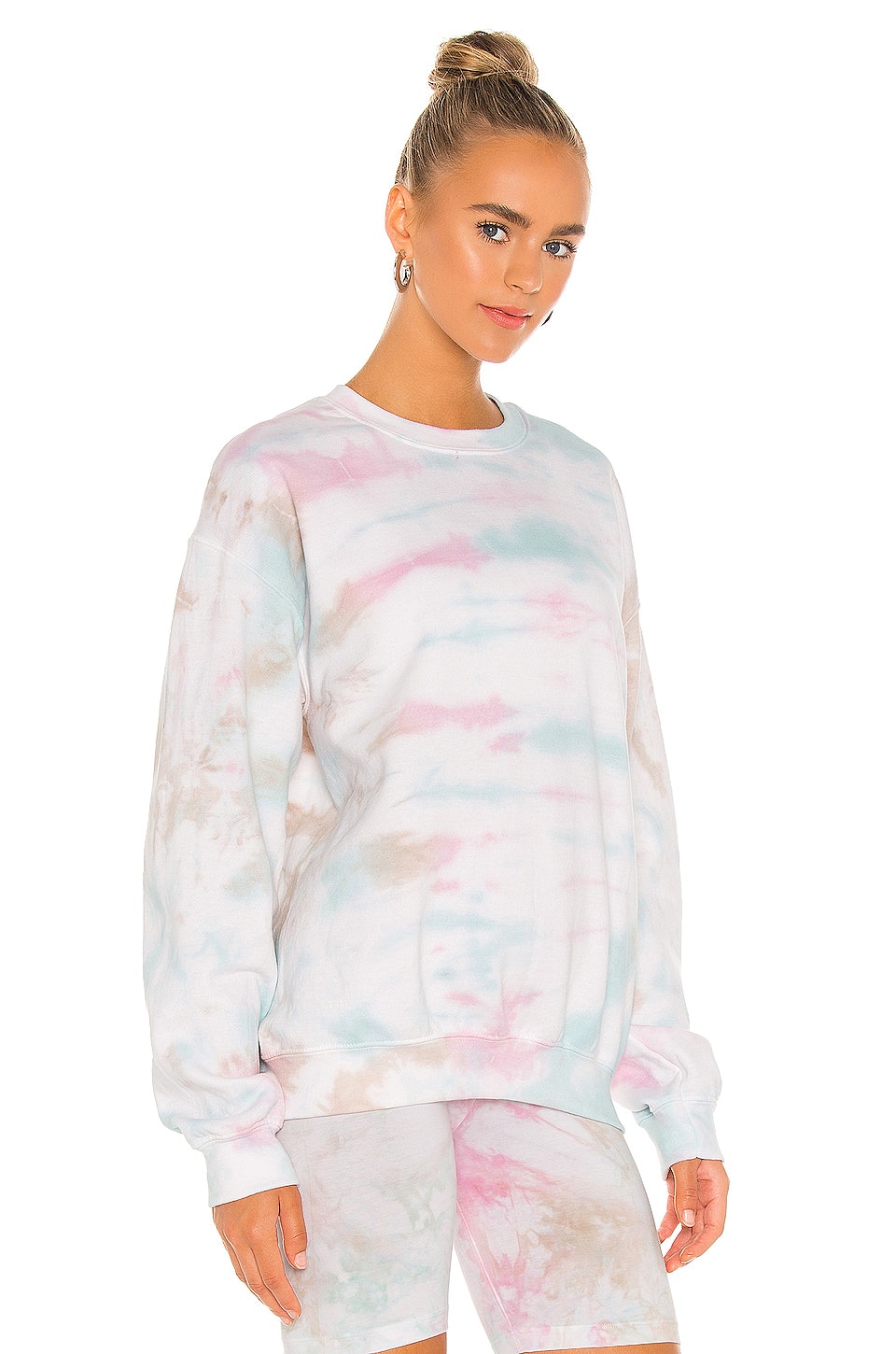 Danzy Womens Tie Dye Crew Neck Sweatshirt Sweatpants Set Pink