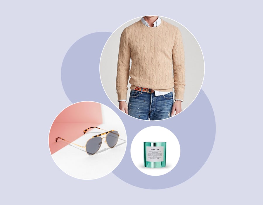 A collage of gifts for a significant other: Boy Smells.x Ganni Park Life candle, Cable-Knit Cashmere...