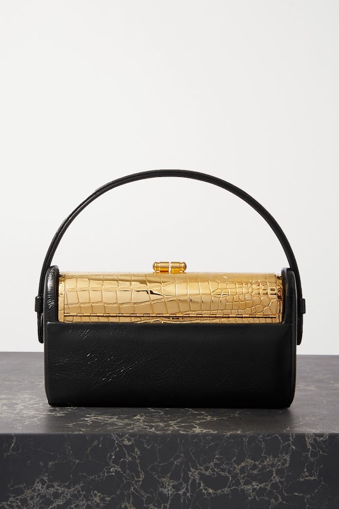 Régine Textured Patent-Leather and Gold-Dipped Tote 