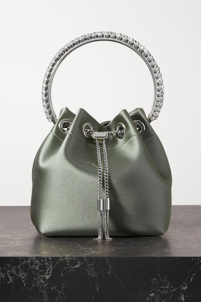Bon Bon Crystal-Embellished Satin Bucket Bag 