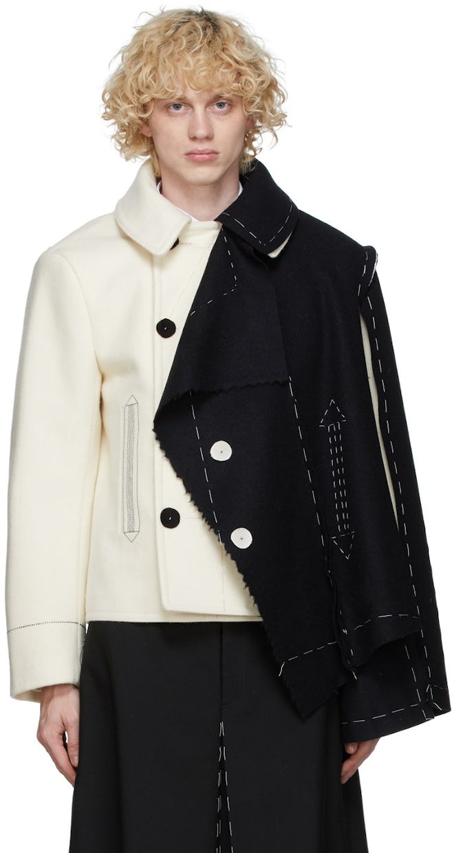 Off-White & Black Melton Cloth Jacket