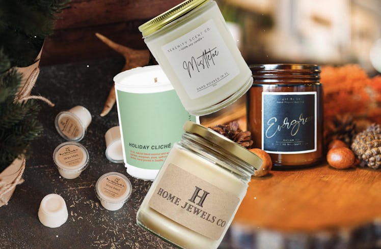 Candle shops on Etsy are filled with holiday scents like evergreen and mistletoe.