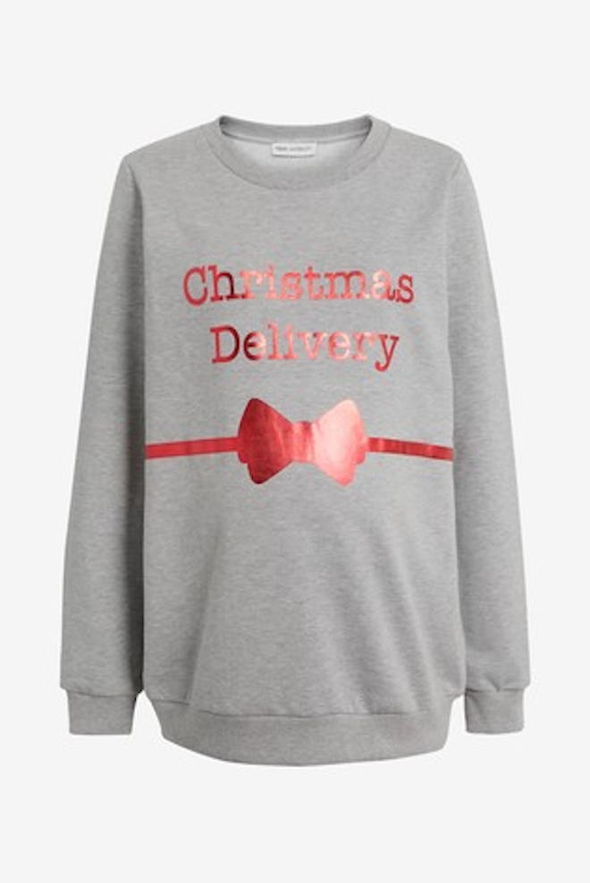 Grey Marl Maternity Christmas Delivery Sweater